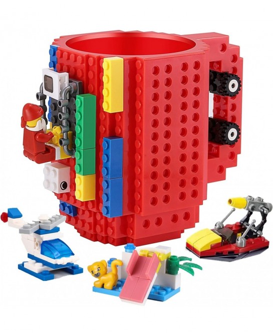 Build-on Brick Coffee Mugs Creative DIY Cup with Building Blocks Randomly Novelty Gifts for Kids Adults Birthday Xmas Red $24...