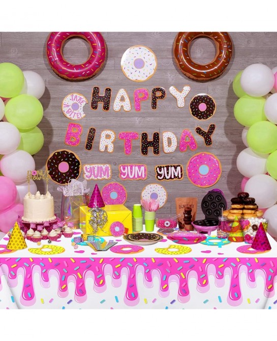 Donut Party Tablecovers 3 Pack Donut Grow up Party Supplies Decoration Tablecloth Dessert Time Party Supplies for Girls Birth...