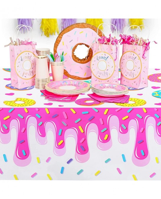 Donut Party Tablecovers 3 Pack Donut Grow up Party Supplies Decoration Tablecloth Dessert Time Party Supplies for Girls Birth...