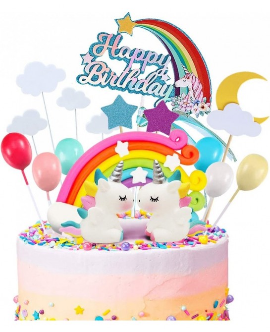 21pcs Unicorn Cake Topper Kit Cloud Rainbow Balloon Happy Birthday Banner Cake Decoration For Boy Girl Kid Birthday $19.97 Ki...