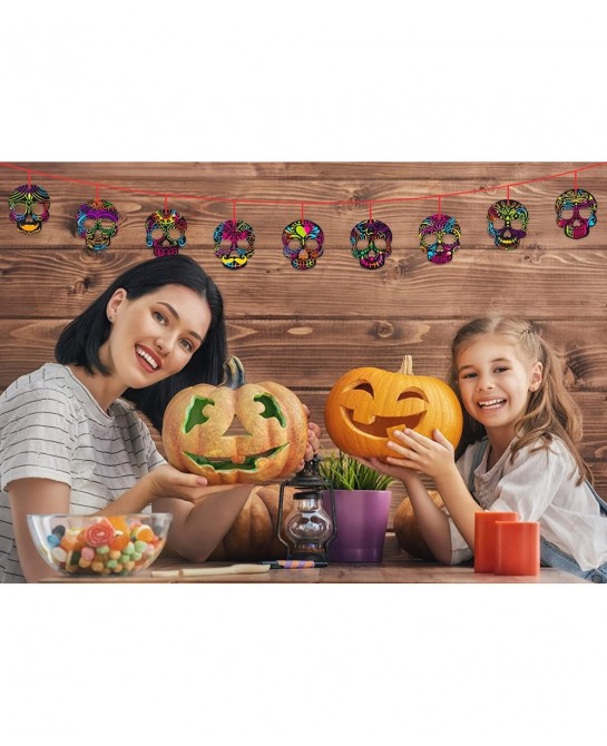 Halloween Scratch Art Crafts for Kids 24Pcs Magic Rainbow Scratch Paper Halloween Party Games for Kids Adults Halloween Ornam...