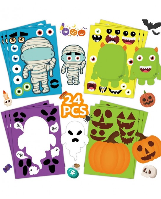 Halloween Stickers Halloween Party Games for Kids Make Your Own Jack-O-Lantern Make a Face Stickers DIY Halloween Party Activ...