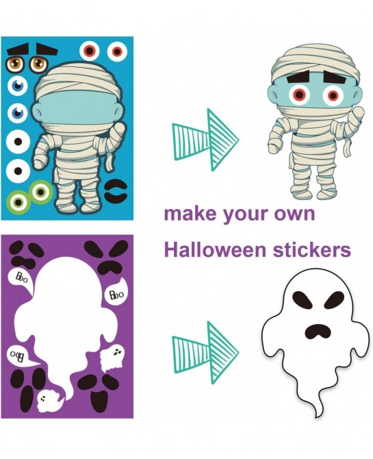 Halloween Stickers Halloween Party Games for Kids Make Your Own Jack-O-Lantern Make a Face Stickers DIY Halloween Party Activ...