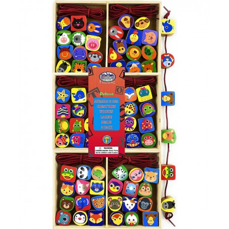 Deluxe Wooden Lacing Beads Animals Sea Animals & Vehicles Gift Set Bundle - 3 Pack (24 Pieces Each 72 Pieces Total) $34.80 Ea...