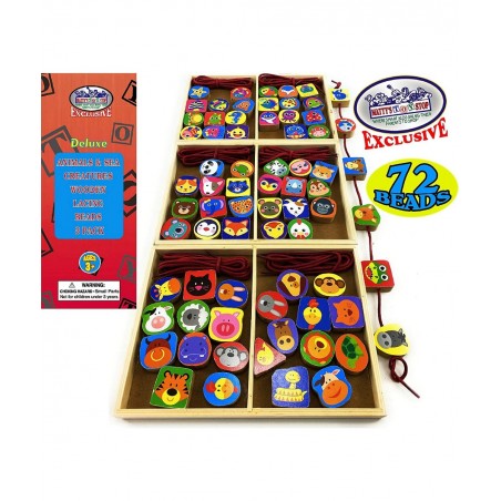 Deluxe Wooden Lacing Beads Animals Sea Animals & Vehicles Gift Set Bundle - 3 Pack (24 Pieces Each 72 Pieces Total) $34.80 Ea...