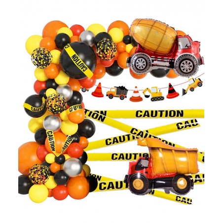 135Pcs Construction Party Balloon Garland Kit Construction Birthday Party Supplies with Orange Black Yellow Truck Foil Balloo...