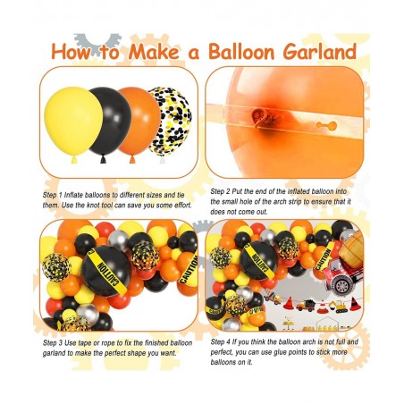 135Pcs Construction Party Balloon Garland Kit Construction Birthday Party Supplies with Orange Black Yellow Truck Foil Balloo...