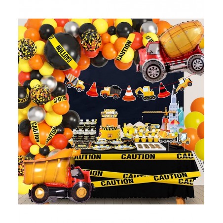 135Pcs Construction Party Balloon Garland Kit Construction Birthday Party Supplies with Orange Black Yellow Truck Foil Balloo...