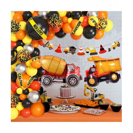 135Pcs Construction Party Balloon Garland Kit Construction Birthday Party Supplies with Orange Black Yellow Truck Foil Balloo...