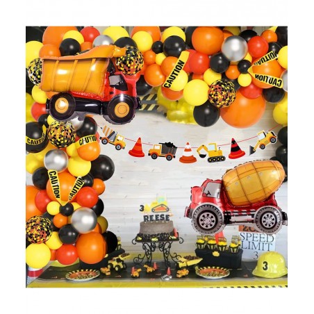 135Pcs Construction Party Balloon Garland Kit Construction Birthday Party Supplies with Orange Black Yellow Truck Foil Balloo...
