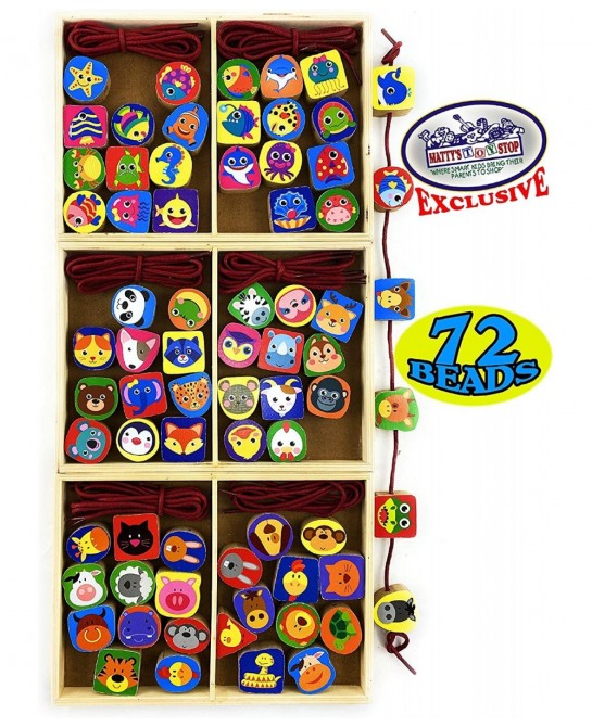 Deluxe Wooden Lacing Beads Animals Sea Animals & Vehicles Gift Set Bundle - 3 Pack (24 Pieces Each 72 Pieces Total) $34.80 Ea...