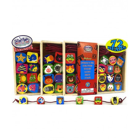 Deluxe Wooden Lacing Beads Animals Sea Animals & Vehicles Gift Set Bundle - 3 Pack (24 Pieces Each 72 Pieces Total) $34.80 Ea...