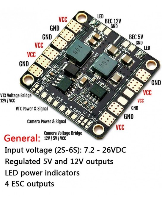 Matek V3.1 PDB Power Distribution Board with BEC 5V&12V Mini Power Hub for Multicopter Quadcopter $22.28 Hobby RC Quadcopters...