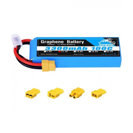 Yowoo Graphene Battery 11.1V 3300mAh 100C 3S Lipo Battery with XT60 Plug for Glider 3D Plane Park Flyers Vortex 400mm X-Sled ...