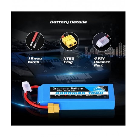 Yowoo Graphene Battery 11.1V 3300mAh 100C 3S Lipo Battery with XT60 Plug for Glider 3D Plane Park Flyers Vortex 400mm X-Sled ...