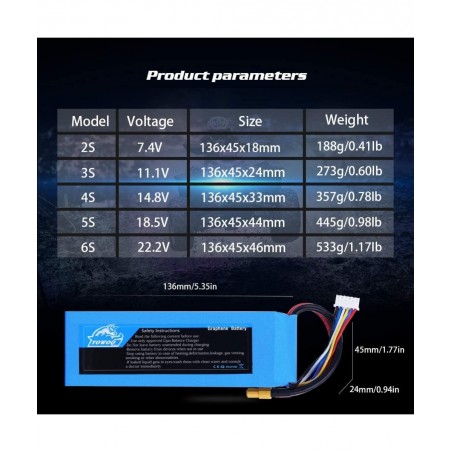 Yowoo Graphene Battery 11.1V 3300mAh 100C 3S Lipo Battery with XT60 Plug for Glider 3D Plane Park Flyers Vortex 400mm X-Sled ...