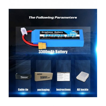 Yowoo Graphene Battery 11.1V 3300mAh 100C 3S Lipo Battery with XT60 Plug for Glider 3D Plane Park Flyers Vortex 400mm X-Sled ...
