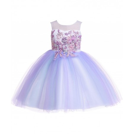 Christmas Girls Flower Dress Lace Rainbow Tulle 3D Embroidery Beading Princess Pageant Wedding Party Dresses $58.42 Kids' Cos...