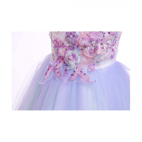 Christmas Girls Flower Dress Lace Rainbow Tulle 3D Embroidery Beading Princess Pageant Wedding Party Dresses $58.42 Kids' Cos...