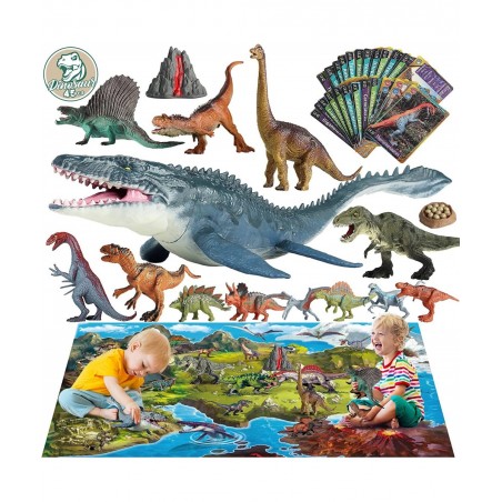 Dinosaur Toys w/ Large Play Mat Realistic Mosasaurus Figure Playset for Kids Toys 3-5 5-7 Including T-Rex Spinosaurus Carnota...