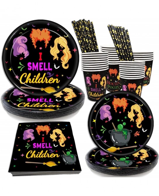 Hocus Pocus Party Tableware Set Hocus Pocus Halloween Party Supplies Paper Plates Napkins Paper Cups Straws for Hocus Pocus W...