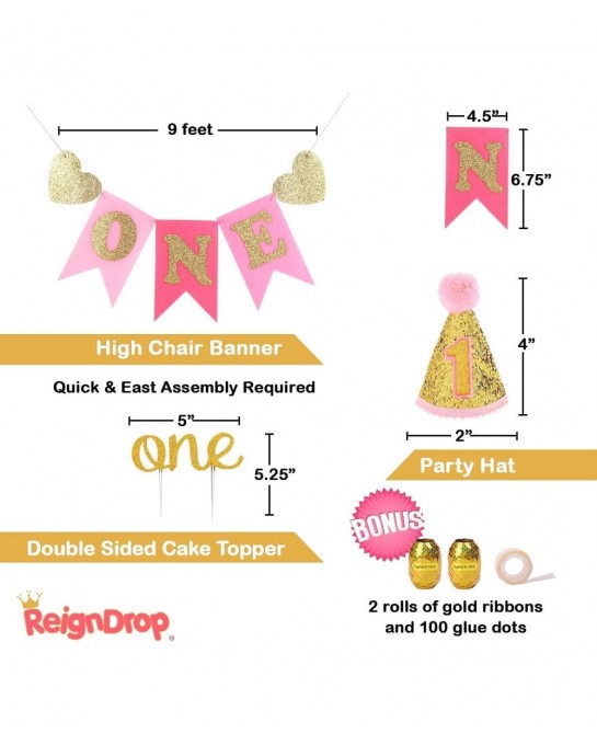 Baby Girl 1st Birthday Decorations Set – First Birthday Party Supplies - Happy Birthday 12 Month Photo I am One Banner - High...