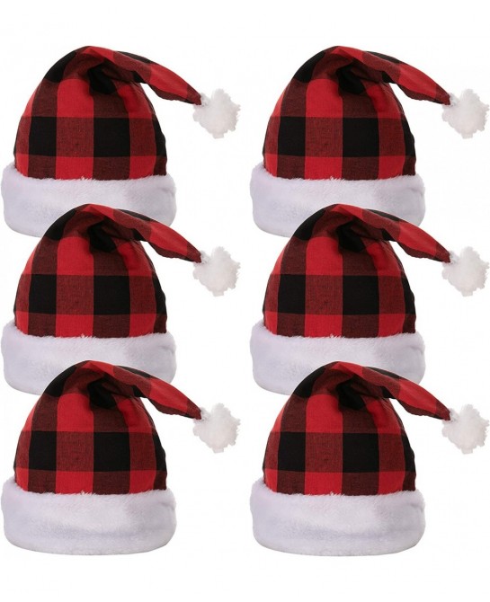 6 Pack Christmas Santa Hat Plaid Santa Hat Luxury Plush Hat for Christmas Costume Christmas Party Supplies Holiday Party Favo...