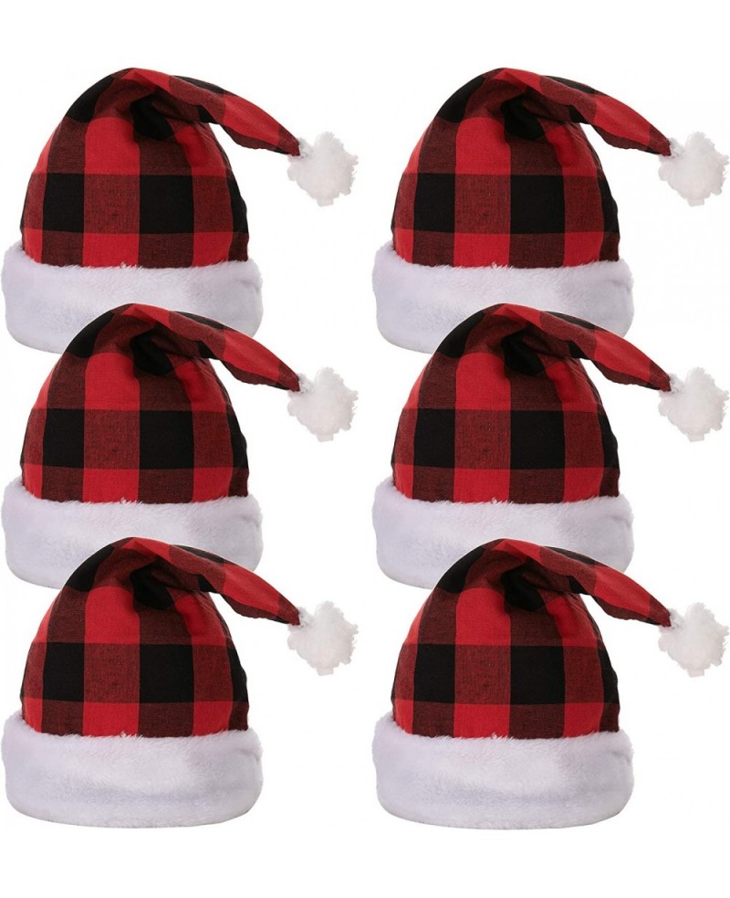 6 Pack Christmas Santa Hat Plaid Santa Hat Luxury Plush Hat for Christmas Costume Christmas Party Supplies Holiday Party Favo...