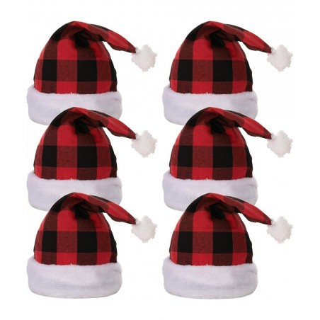 6 Pack Christmas Santa Hat Plaid Santa Hat Luxury Plush Hat for Christmas Costume Christmas Party Supplies Holiday Party Favo...