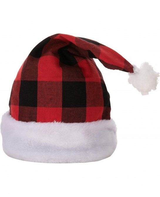 6 Pack Christmas Santa Hat Plaid Santa Hat Luxury Plush Hat for Christmas Costume Christmas Party Supplies Holiday Party Favo...