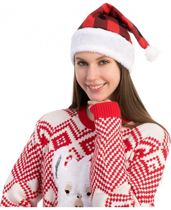 6 Pack Christmas Santa Hat Plaid Santa Hat Luxury Plush Hat for Christmas Costume Christmas Party Supplies Holiday Party Favo...