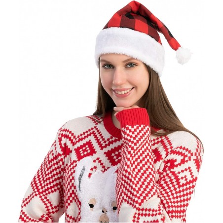 6 Pack Christmas Santa Hat Plaid Santa Hat Luxury Plush Hat for Christmas Costume Christmas Party Supplies Holiday Party Favo...