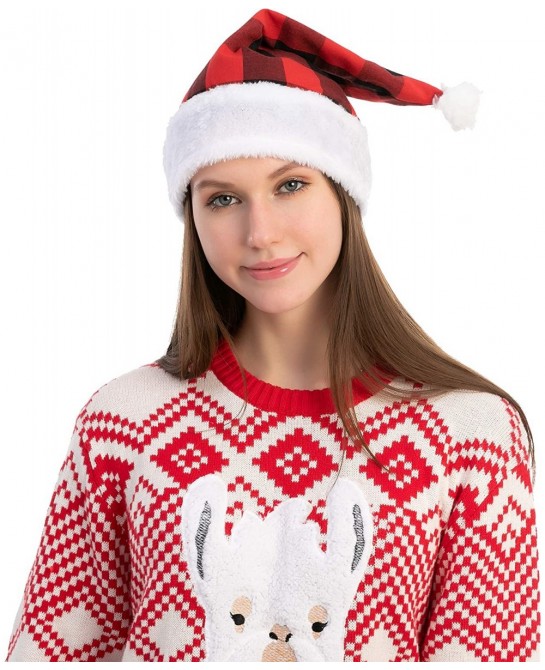 6 Pack Christmas Santa Hat Plaid Santa Hat Luxury Plush Hat for Christmas Costume Christmas Party Supplies Holiday Party Favo...