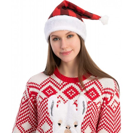 6 Pack Christmas Santa Hat Plaid Santa Hat Luxury Plush Hat for Christmas Costume Christmas Party Supplies Holiday Party Favo...