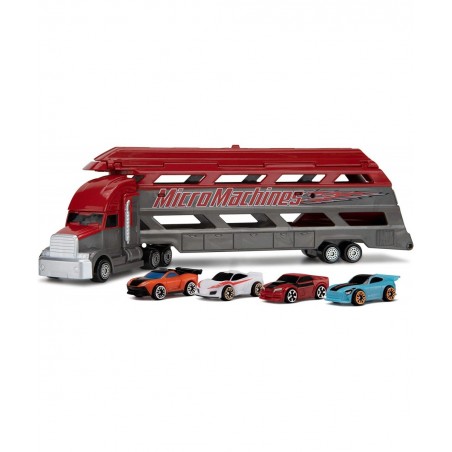 Mini Vehicle Hauler - Features 4 Exclusive Vehicles - Open The Top of The Trailer / Lower The Back Ramp to Load Up to 8 Vehic...