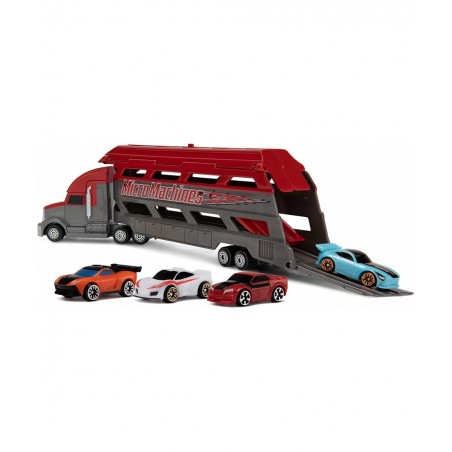 Mini Vehicle Hauler - Features 4 Exclusive Vehicles - Open The Top of The Trailer / Lower The Back Ramp to Load Up to 8 Vehic...