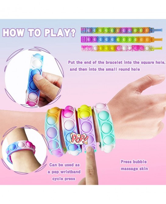 24pcs Easter Basket Stuffers Bulk Gift Pop Favors Pack for Kids Mini Bracelet Adjustable Wearable Bracelets Gifts for Girls B...