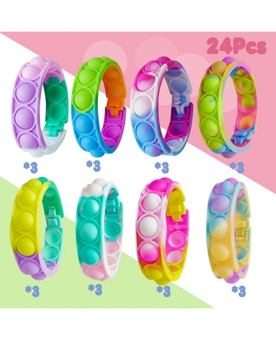 24pcs Easter Basket Stuffers Bulk Gift Pop Favors Pack for Kids Mini Bracelet Adjustable Wearable Bracelets Gifts for Girls B...