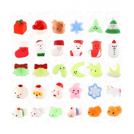 30 Pieces Christmas Cute Squishy Christmas Toys Xmas Mini Mochi Squishy Party Favors for Christmas Party Favors Goody Bag Fil...