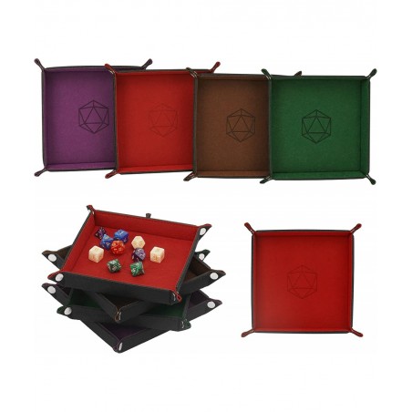 Dice Tray 4 Pieces Folding Dice Tray Felt Dice Tray Holder for DND RPG MTG and Other Board Games (Violet Coffee Green and Red...