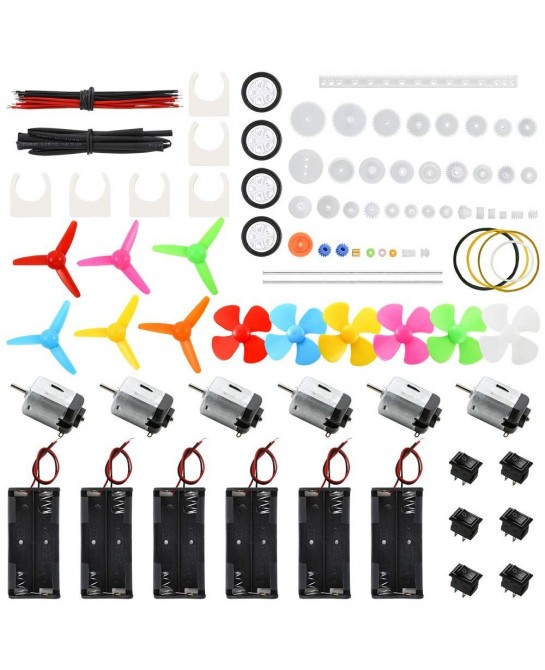 6 Set DC Motors Kit Mini Electric Motor 3V 15000RPM with 66 PCS Plastic Gears AA Battery Holder Case Motor Bracket Shaft Prop...