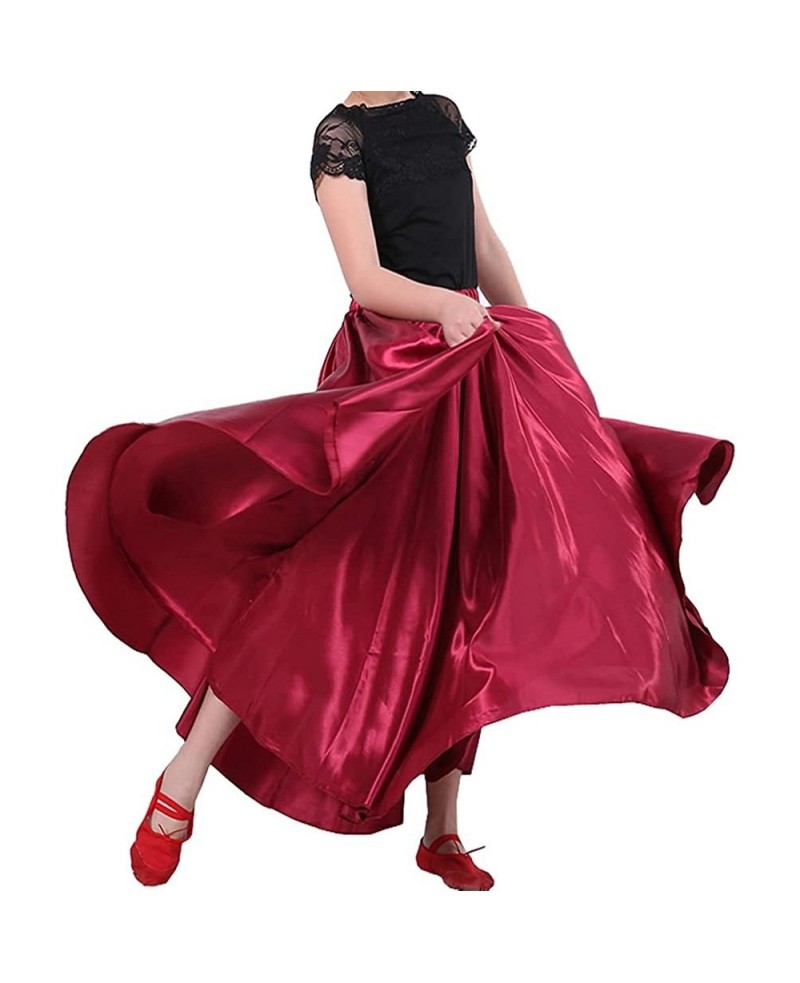 Long Full Circle Satin Tea Ankle Length Flowy Swing Dance Costume Cosplay Skirt for School Children Girls 8-12 Years $33.60 K...