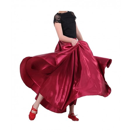 Long Full Circle Satin Tea Ankle Length Flowy Swing Dance Costume Cosplay Skirt for School Children Girls 8-12 Years $33.60 K...