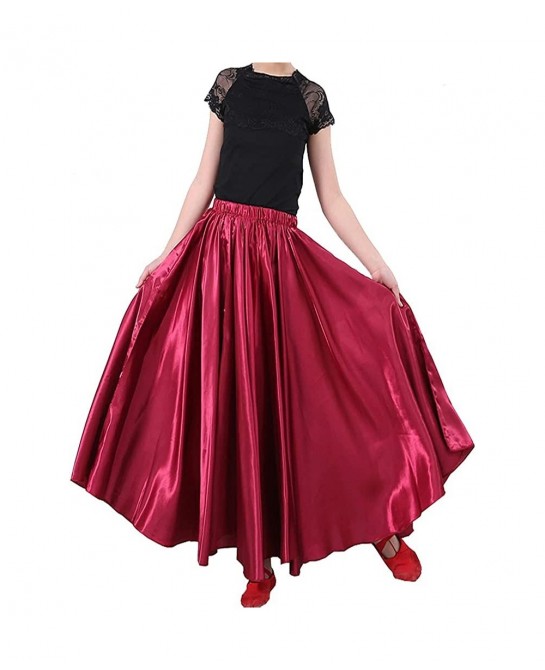 Long Full Circle Satin Tea Ankle Length Flowy Swing Dance Costume Cosplay Skirt for School Children Girls 8-12 Years $33.60 K...