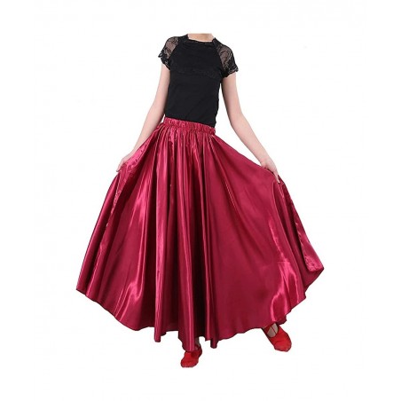 Long Full Circle Satin Tea Ankle Length Flowy Swing Dance Costume Cosplay Skirt for School Children Girls 8-12 Years $33.60 K...
