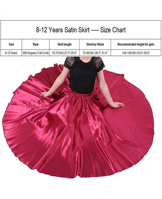 Long Full Circle Satin Tea Ankle Length Flowy Swing Dance Costume Cosplay Skirt for School Children Girls 8-12 Years $33.60 K...