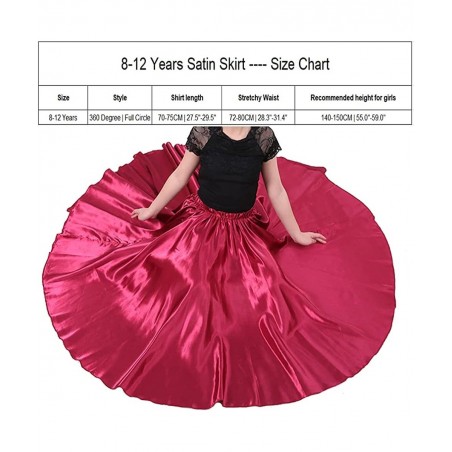 Long Full Circle Satin Tea Ankle Length Flowy Swing Dance Costume Cosplay Skirt for School Children Girls 8-12 Years $33.60 K...