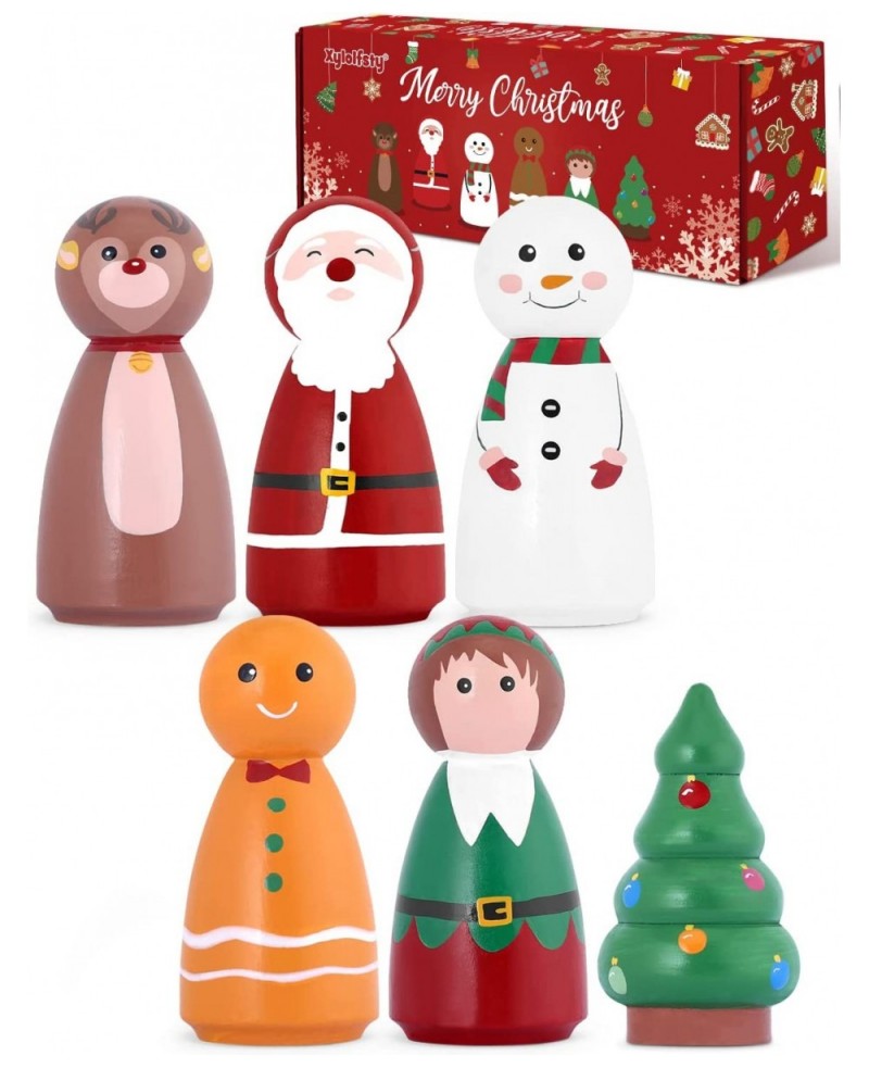 6pcs Christmas Peg Dolls Wooden Toys Playset Santa Reindeer Xmas Tree Elf Snowman Gingerbread Man Gift For Boy And Girl Home ...
