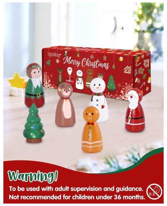 6pcs Christmas Peg Dolls Wooden Toys Playset Santa Reindeer Xmas Tree Elf Snowman Gingerbread Man Gift For Boy And Girl Home ...