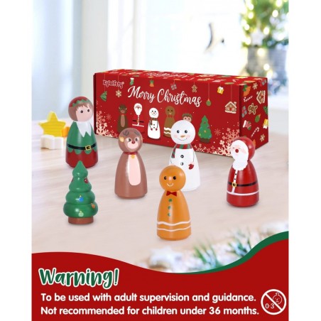 6pcs Christmas Peg Dolls Wooden Toys Playset Santa Reindeer Xmas Tree Elf Snowman Gingerbread Man Gift For Boy And Girl Home ...